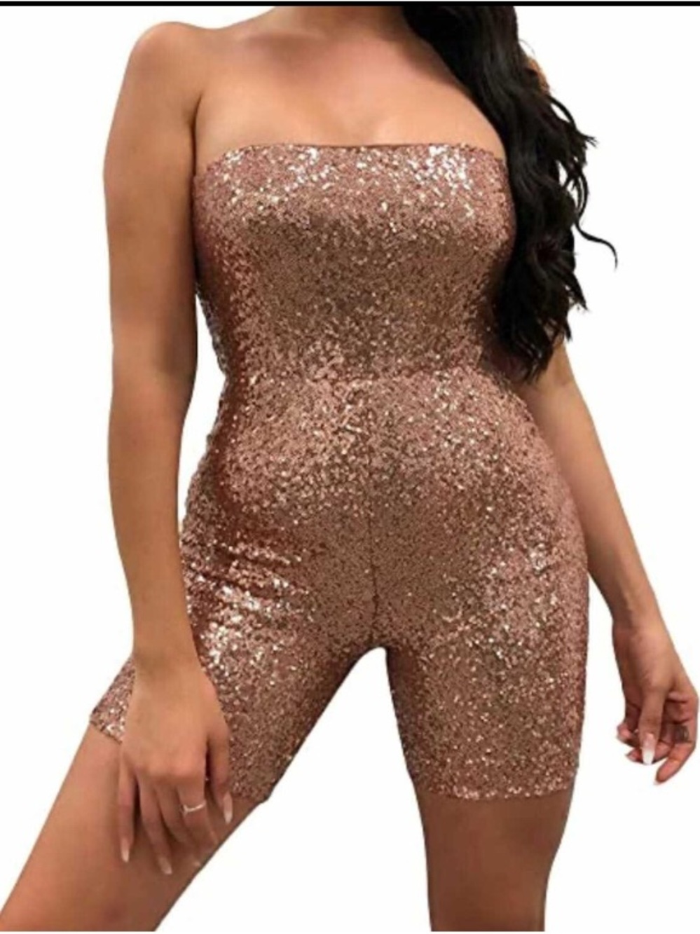 NWOT ~ Strapless Sequin Rose Gold Romper- Size 10 - please read